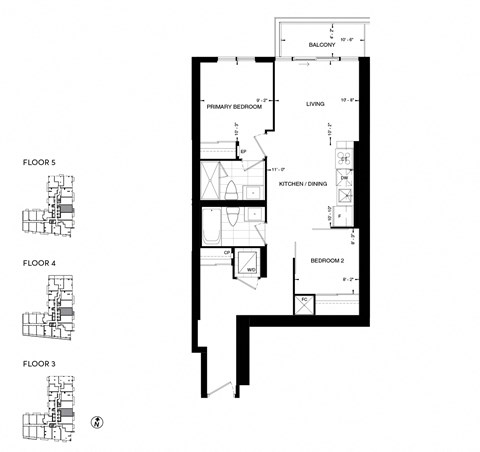 Floor plan for 2 beds, 2 baths, 780 sqft